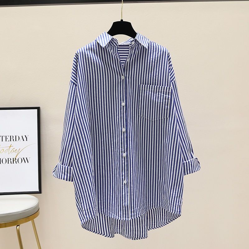 Lovito Blusa Casual Listrada Com Botão Outono Inverno Blusa Para Mulheres LNL69188