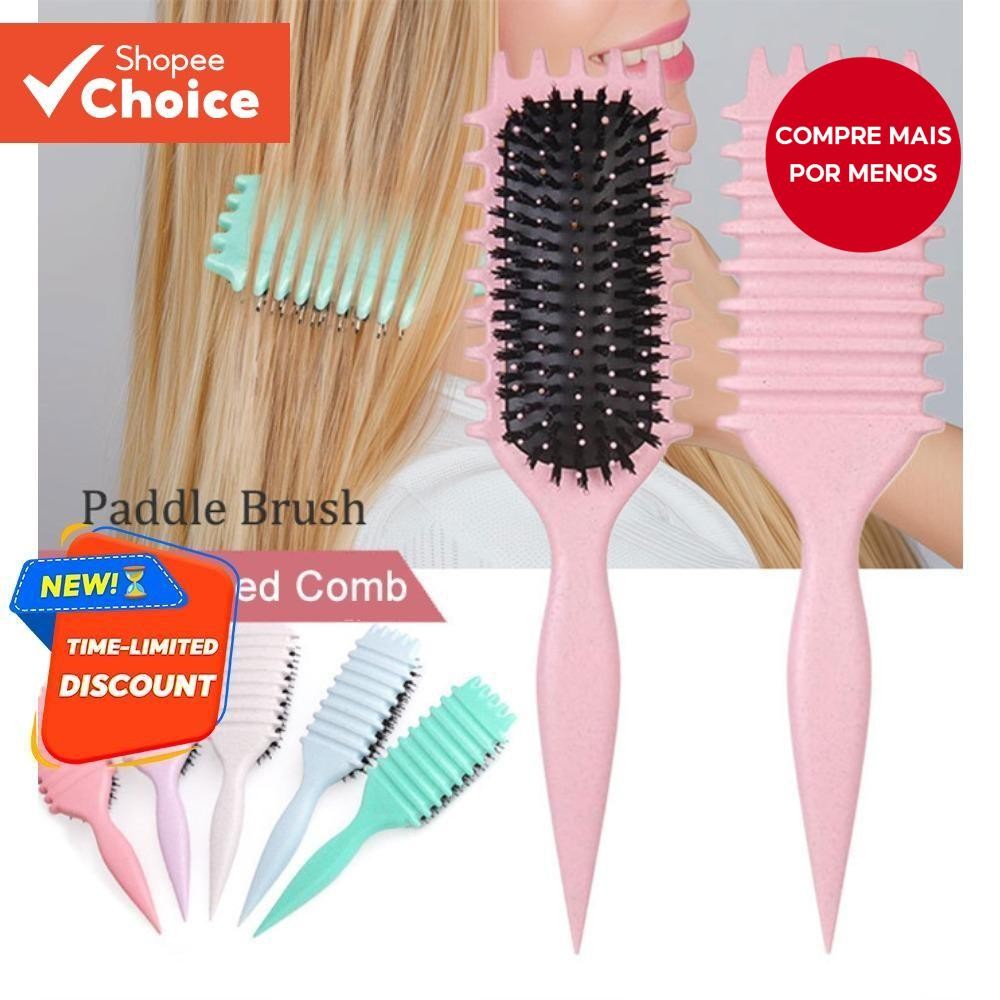 Pente Modelador De Cabelo Encaracolado Feminino Cerdas Naturais E Materiais Biodegradáveis...