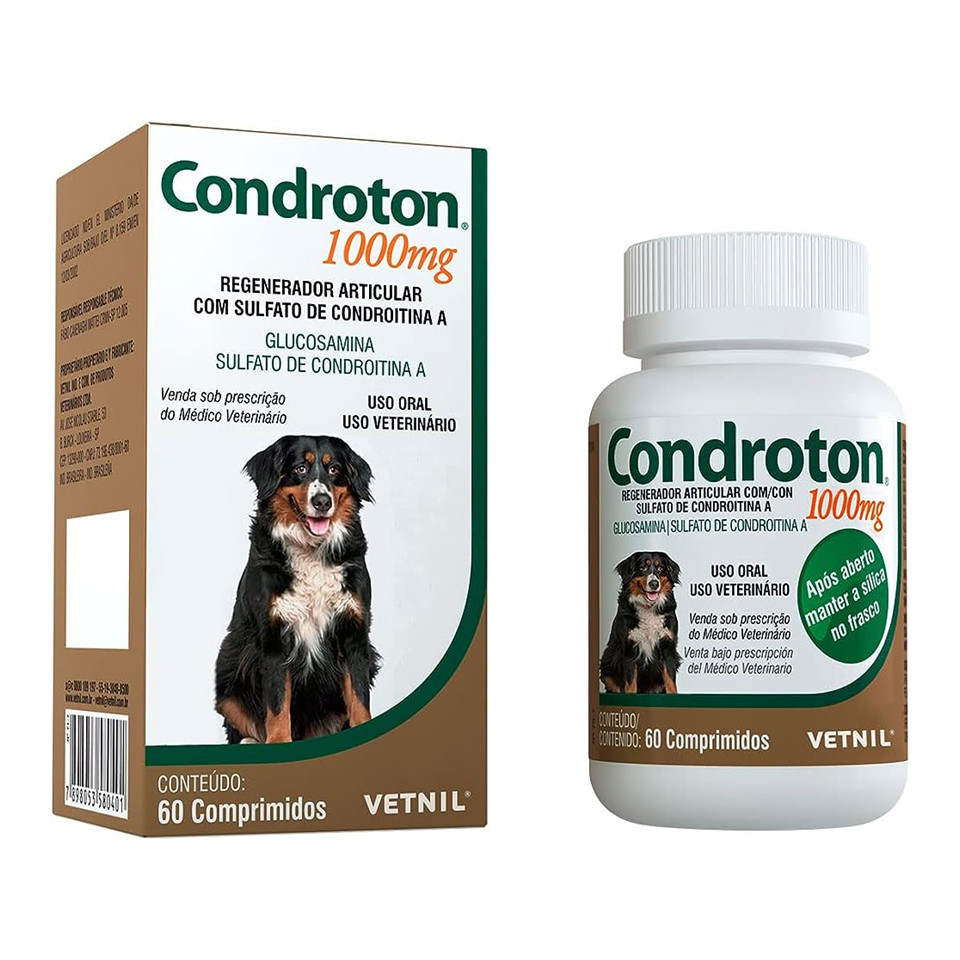 Condroton 1000 Vetnil 60 Comprimidos - Suplemento Condroprotetor para Cães