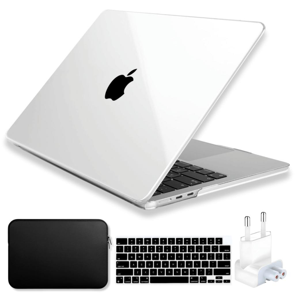 Kit Capa SkinCase Para MacBook Air 13 Pol M2 M3 +Bag +Capa Teclado +Plug BR - Transparente Cristal