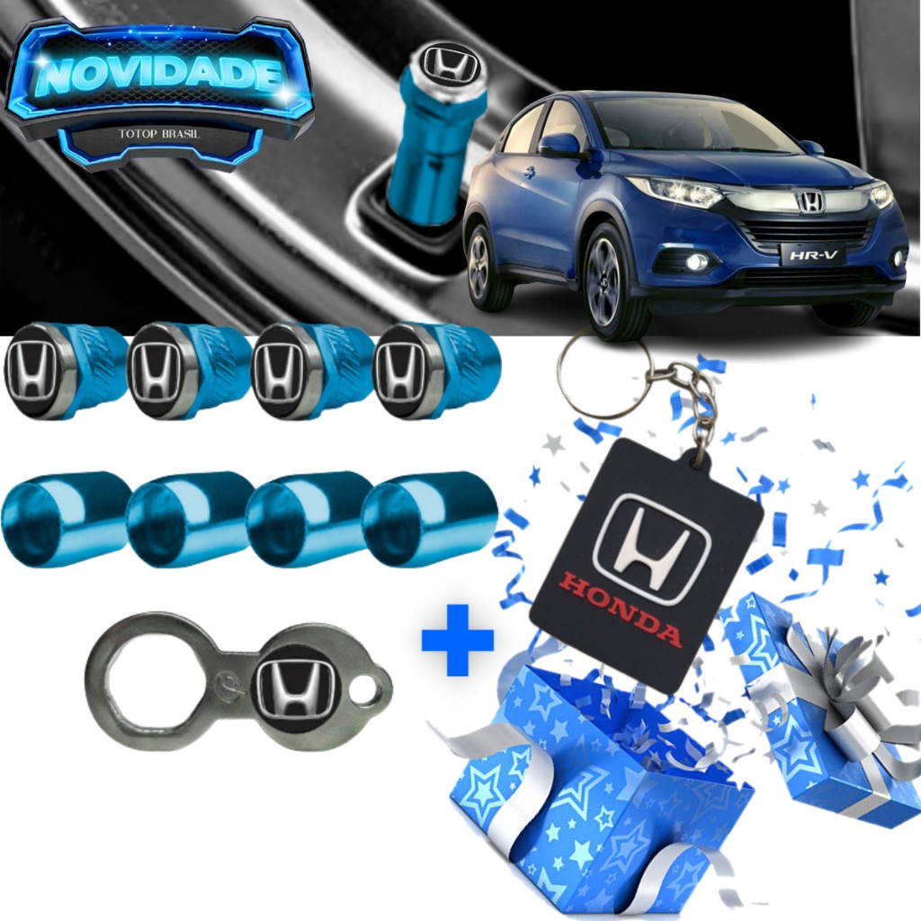 Bico de pneu Válvula Azul da Honda Civic e City Antifurto + Chaveiro