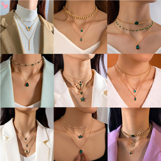 Boho Em Camadas Esmeralda Pérola Gargantilha Colar Ouro Pingente Pequena Estação De Pérolas Verde Pedra Preciosa Corrent em Oferta na Shopee