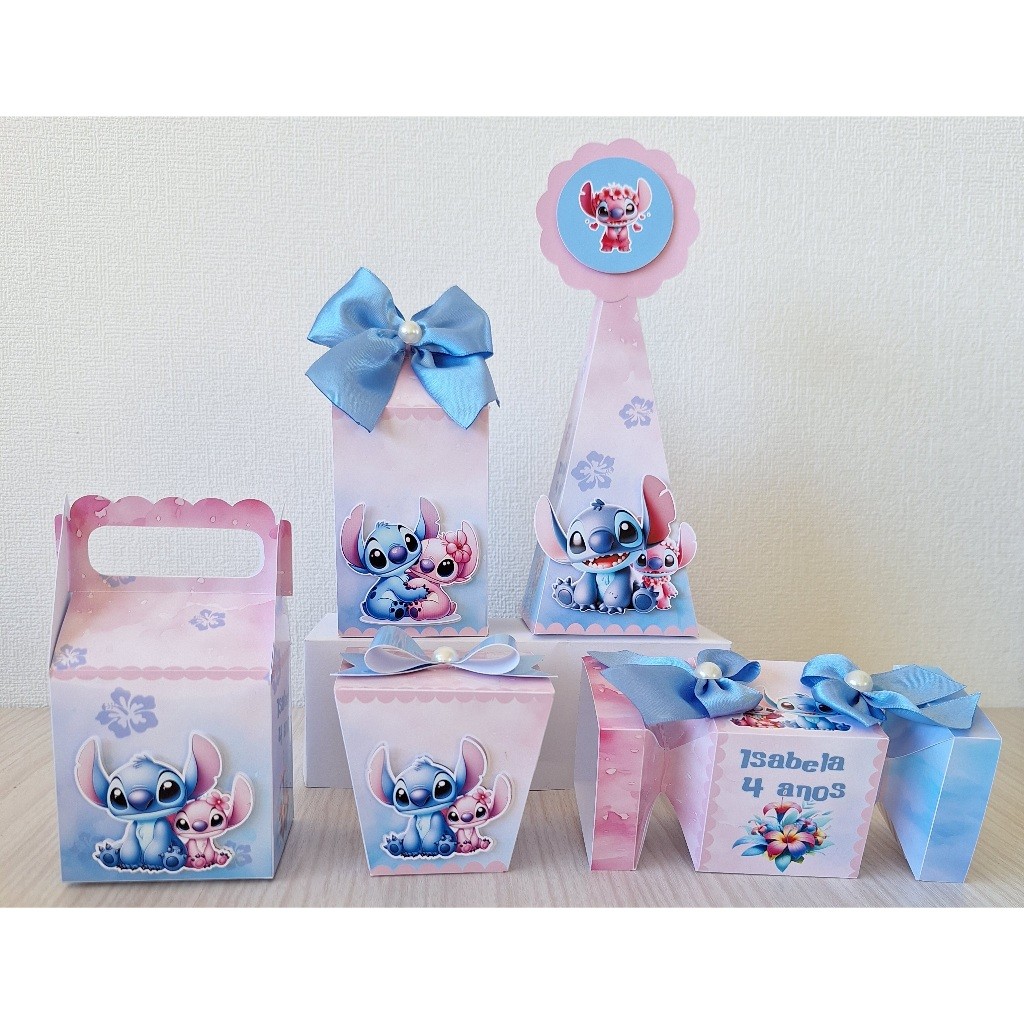PEGUE E MONTE Kit personalizado para festas - caixinhas para lembrancinhas - Stitch e Angel