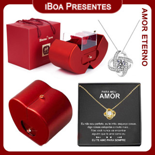 Colar Ouro E Prata Incrustado Com Diamantes Caixinha Presente Colar Prata Com Rosa Real Flor Preservada Alta Qualidade em Oferta na Shopee