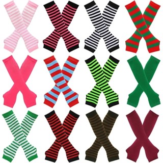 Luvas Femininas Longas até o Cotovelo em Malha Listrada - Quentes (1 Par) em Oferta na Shopee