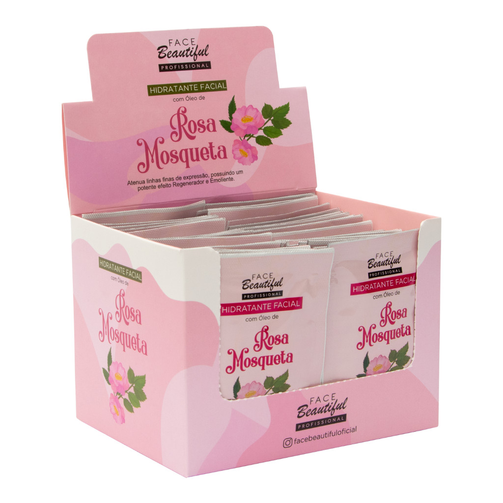 Box 50un Sachê Hidratante Facial Rosa Mosqueta 10ml Face Beautiful