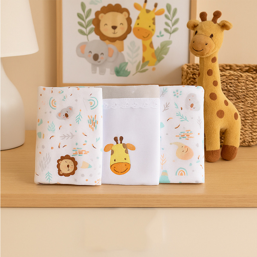Cueiro Baby Gijo Safari Cute 03 Peças 80cm x 80cm