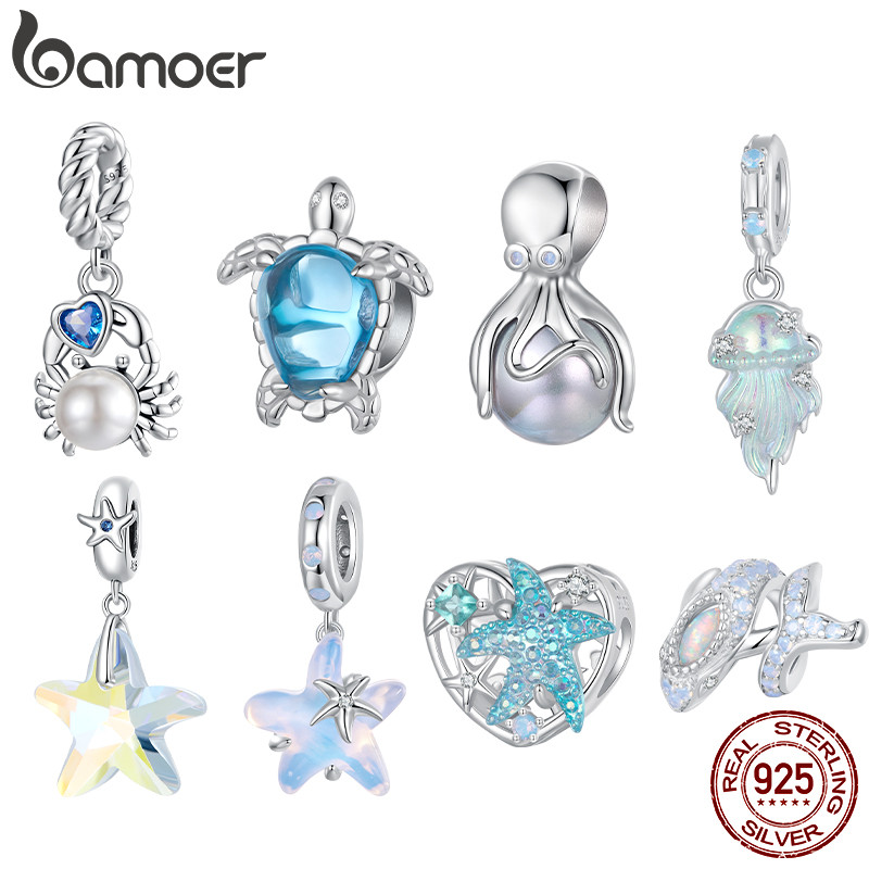 Bamoer 925 Prata Esterlina Charme Oceano Verão Série Concha Peixe Mar Design Pingente DIY Para Pulseira Colar Presente F em Oferta na Shopee