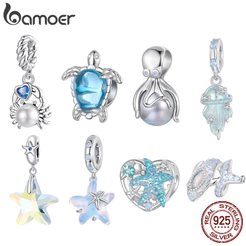 Bamoer 925 Prata Esterlina Charme Oceano Verão Série Concha Peixe Mar Design Pingente DIY Para Pulseira Colar Presente F