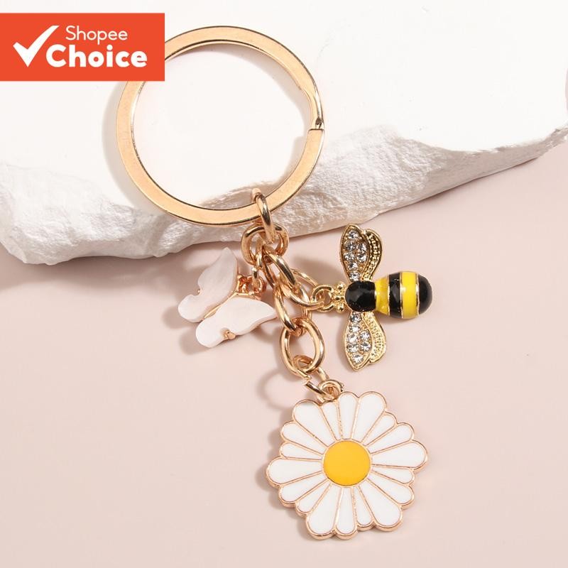 Flores Bonitas Chaveiro de Insetos Voadores com Abelha e Borboleta Jóias Feitas à Mão para...