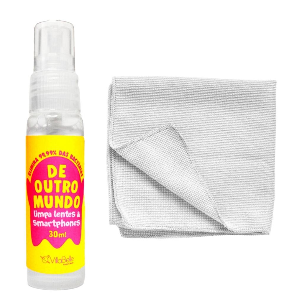 Kit Limpa Bacterias Lentes e Celulares com Pano Microfibra Cor:Branco