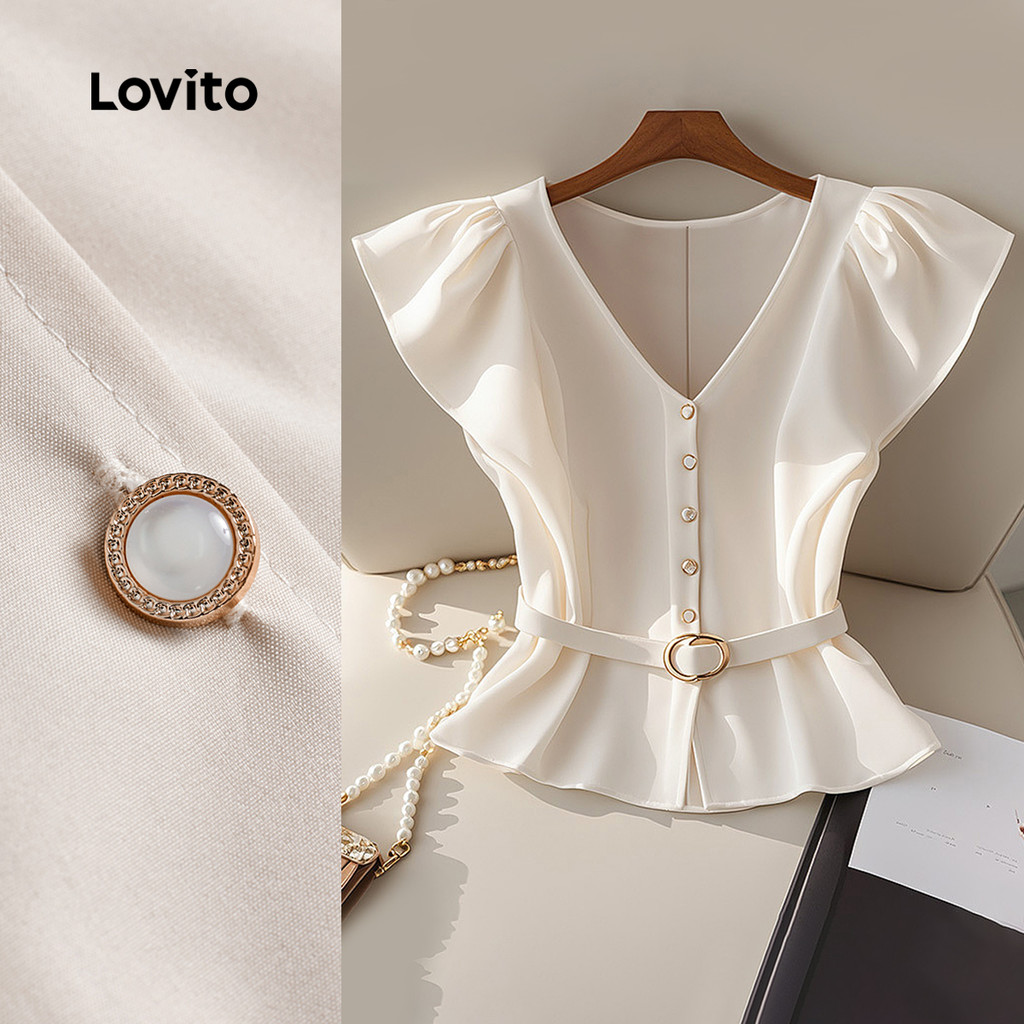 Lovito Blusa elegante com botões lisos para mulheres L131LD1162 - Women Clothes