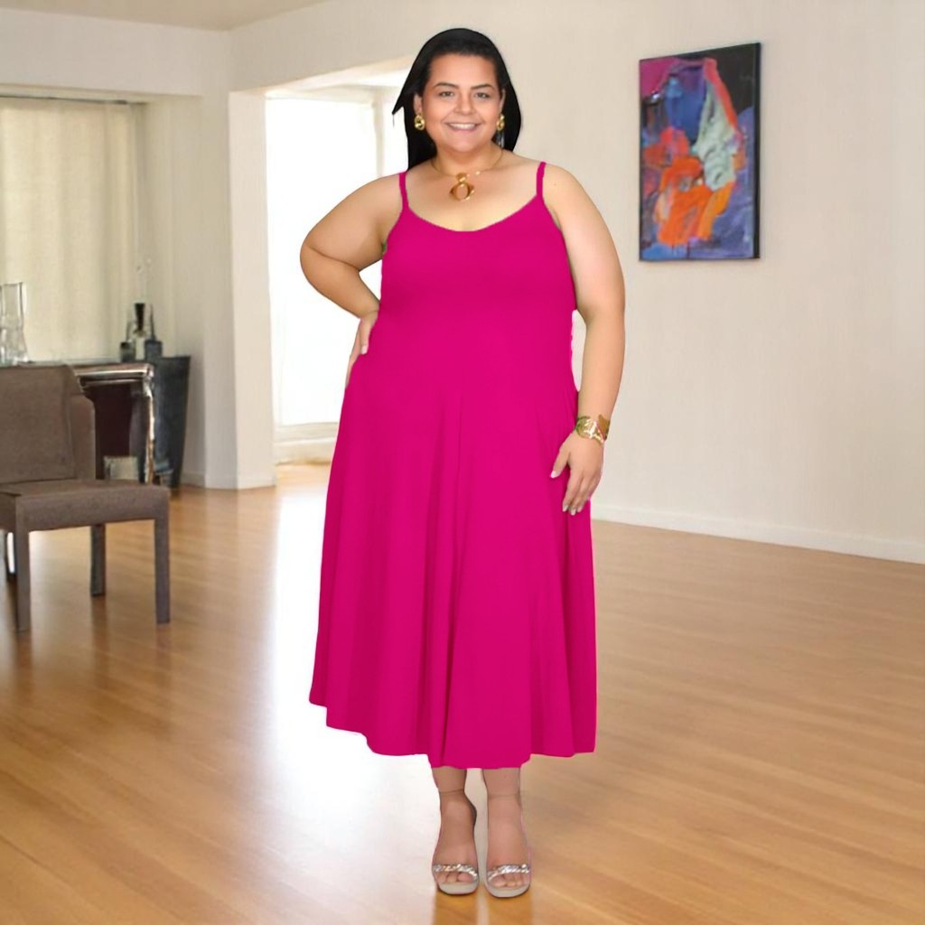 Vestido Midi Feminino Plus Size Com Decote V Estica Bem Tamanho Grande