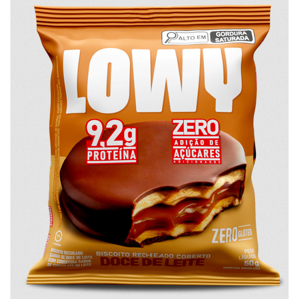 Detalhes do Biscoito Recheado Doce De Leite Coberto Com Chocolate Lowy Zero Açúcar Cory 50g