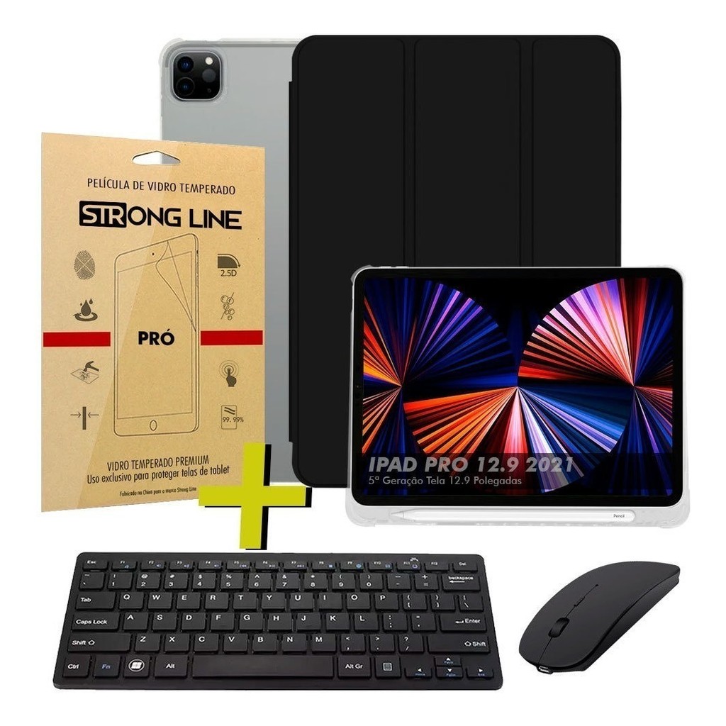 Case P/ iPad Pro 12.9 5ª Geração + Teclado Mouse + Pelicula
