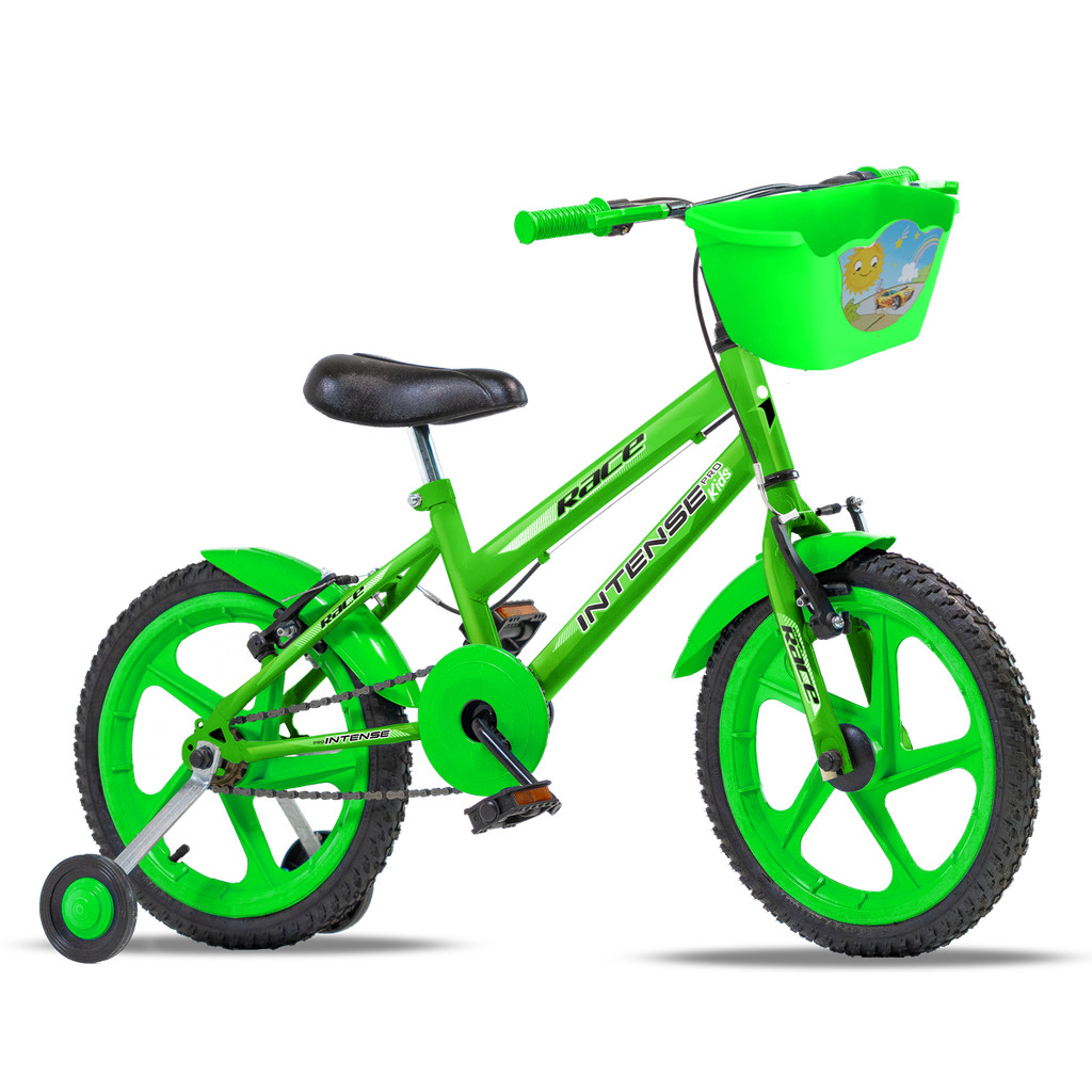 Bicicleta infantil Aro 16 V-brake Meninos com rodinha Colorida quadro Aço Carbono Intense Kids Cor Verde Ben10
