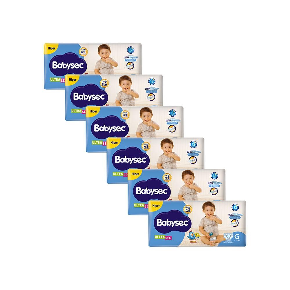 Kit 6 Fraldas Babysec Galinha Pintadinha Ultrasec Hiper Tamanho G 60 unidades cada em Oferta na Shopee