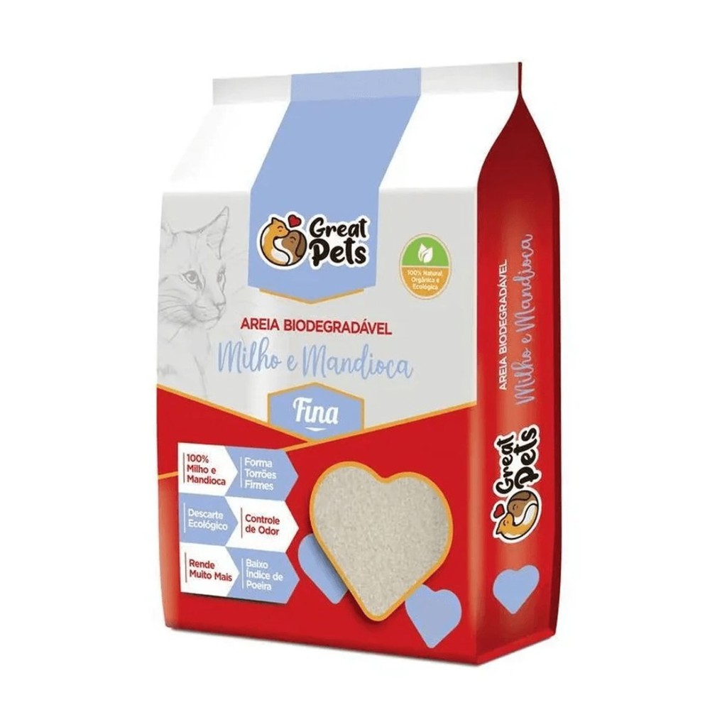 Areia Biodegradável Fina Milho e Mandioca 2Kg - 100% Natural - Pets