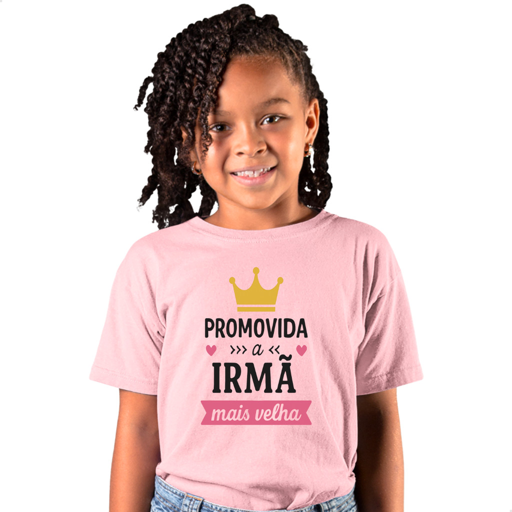 Camiseta infantil promovida a irmã mais velha rosa em Oferta na Shopee