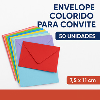 Kit com 50 Envelopes Coloridos 7,5x11cm – Ideal para Convites e Eventos em Oferta na Shopee