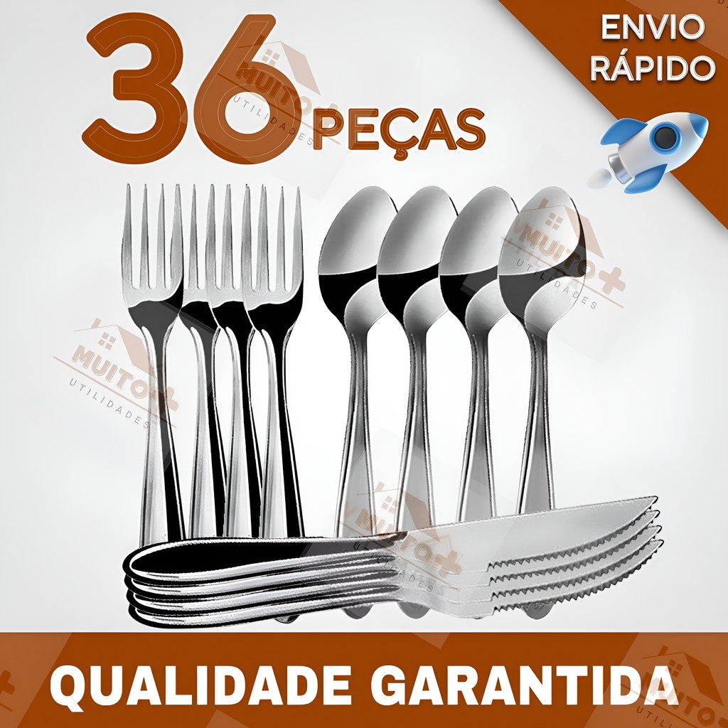 Jogo de Talheres 36 peças Aço Inox 12 Faca 12 Garfo e 12 Colheres de Mesa Casa Para Restaurante em Oferta na Shopee