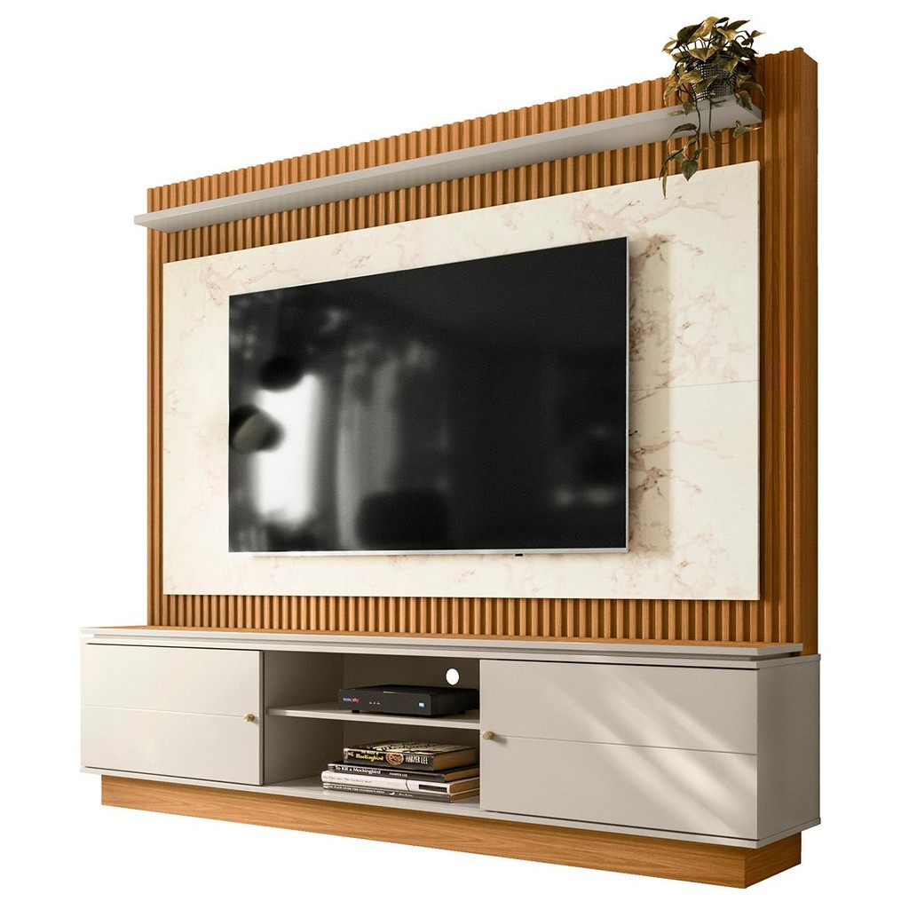 Estante Painel Para TV 75 Pol 215cm Guape Nature/Off Flex L06 - Mpozenato em Oferta na Shopee