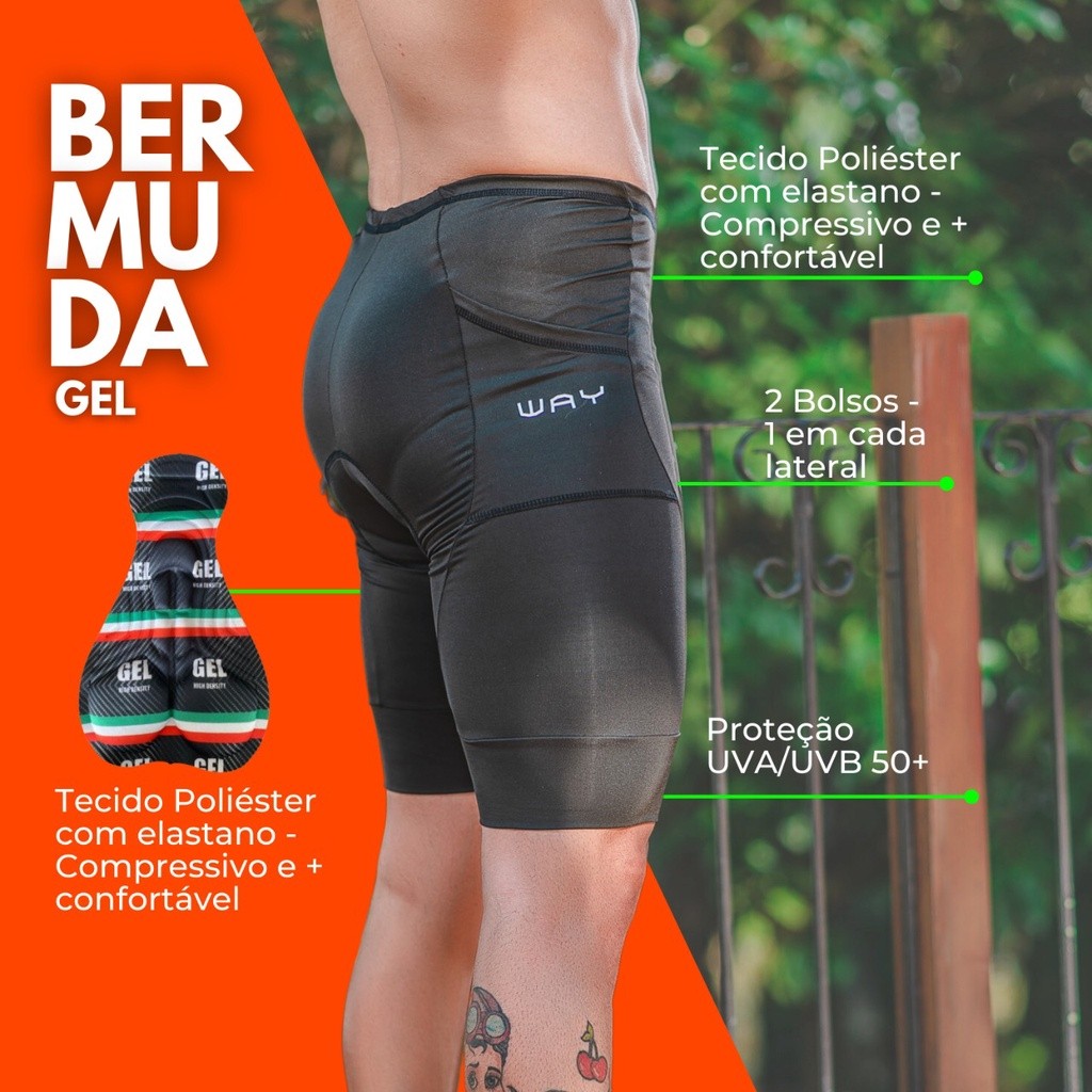 Detalhes do Bermuda Short de Ciclismo Masculina Forro Gel Alta Densidade com Bolso Short Ciclistas Bike MTB