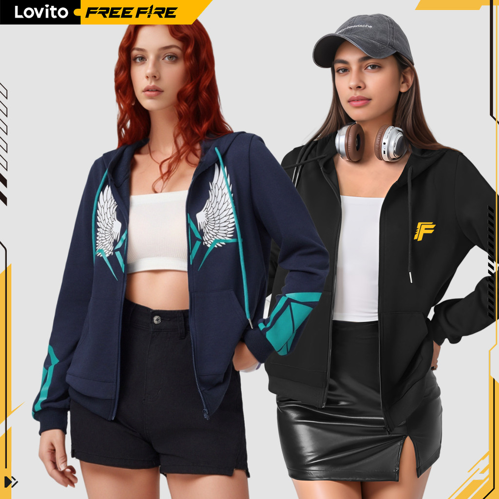 LOVITO X FREE FIRE Moletom Casual Com Zíper E Estampa De Letras Feminino LFFB1FF002 em Oferta na Shopee