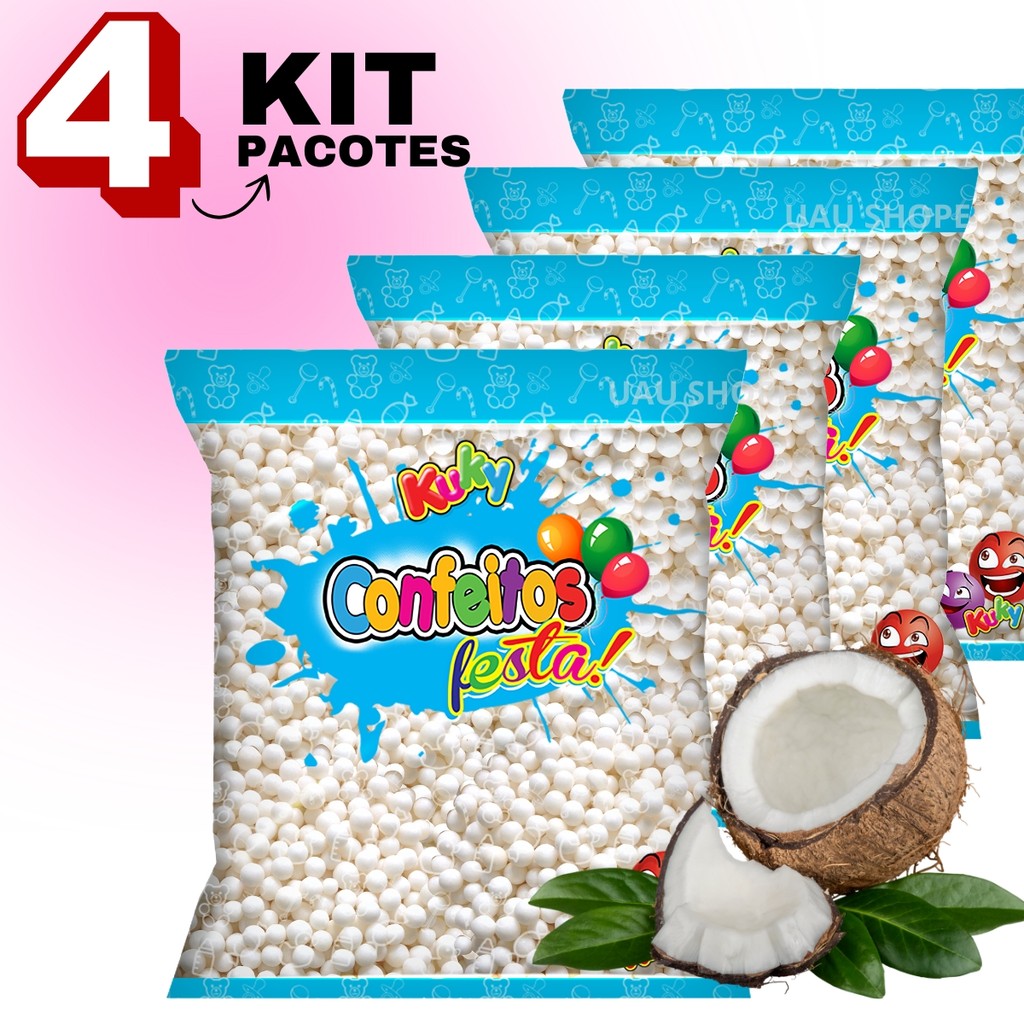 Kit 4 Confeito Bolinhas Tubetes Festa Kuky Tutti-Frutti ou Coco ou Framboesa em Oferta na Shopee