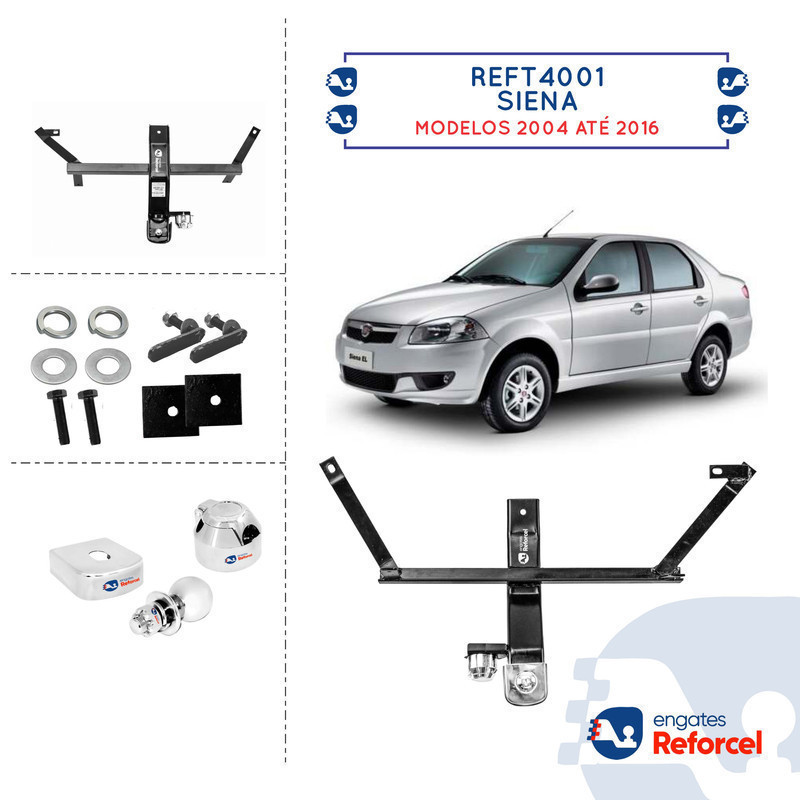 Engate Reboque Reforcel Fixo Fiat Siena 1997 até 2008 2009 2010 2011 2012 2013 2014 2015 2016