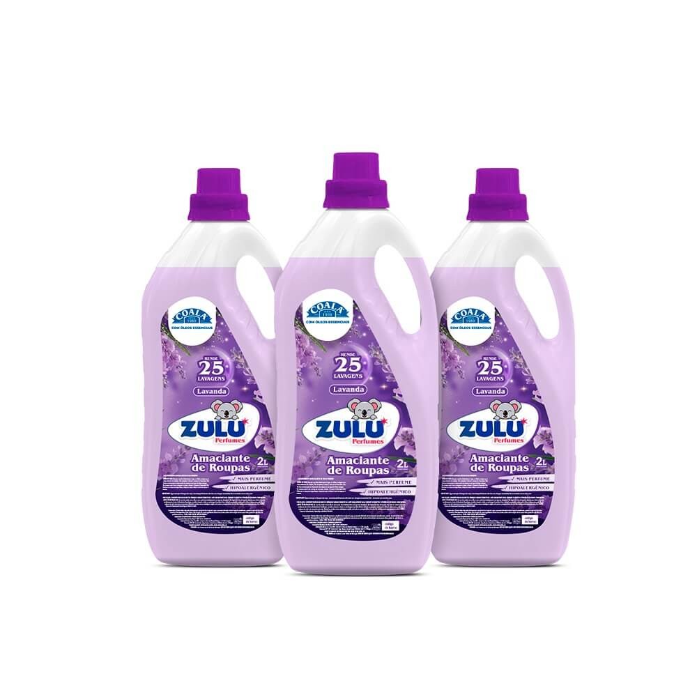 Kit 3 Amaciantes  de Roupas Zulu Perfumes/Coala - Lavanda 2L