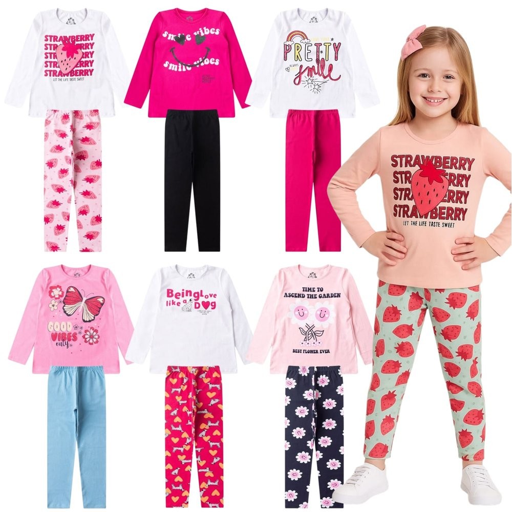 Kit Sortido 3 Conjunto Meia Estação Inverno Roupa Menina Blusa + Calça Legging Confortável Tamanho 4 ao 14