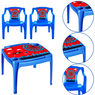Mesa Infantil com 2 Cadeiras Homem-Aranha Azul – Kit Mesinha e Poltronas Infantis com Porta-Copos – Inmetro