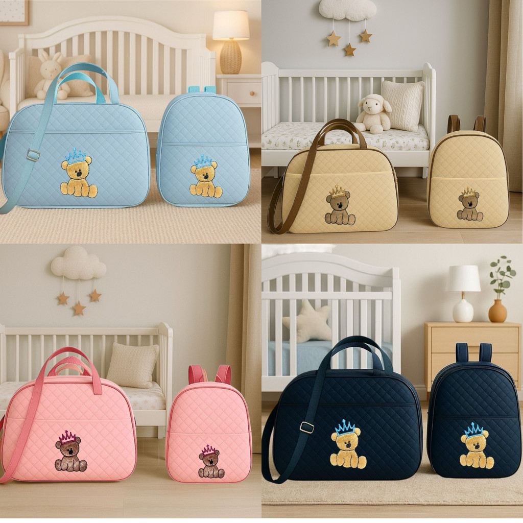 Kit Bolsa E Mochila para Bebê Saida Maternidade Urso Bordada em Oferta na Shopee