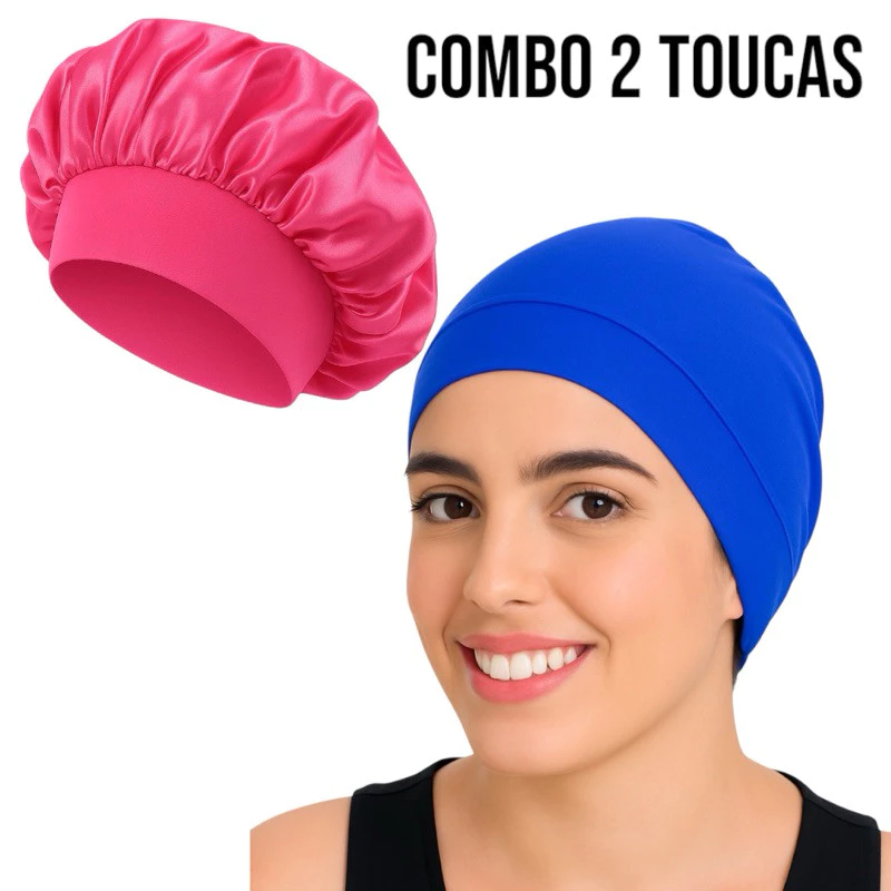 Combo Touca NERO + Touca de Cetim Faixa Larga | Proteção Dia e Noite | Antifrizz Para Todos os Tipos de Cabelos, Unissex