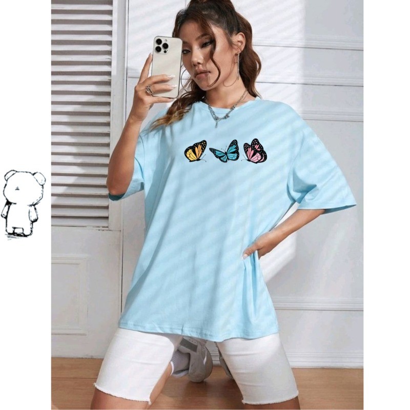 Camiseta oversized Feminina Borboleta Blusa 100% Algodão Básica Lançamento para academia dia a dia em geral