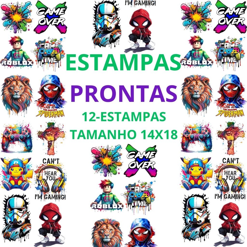 DTF Impressão Com Estampas Prontas Para Camisetas e Tecidos Variados12 Estampas 14X18 Promoção Envio Rapido