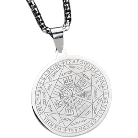 Medalhão de Aço Inoxidável com Selo dos 7 Arcanjos – Unissex – Proteção Espiritual e Fé Cristã 