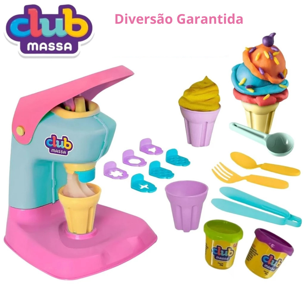 Brinquedo Máquina de Sorvete Doces Massinhas Massa de Modelar E Acessórios