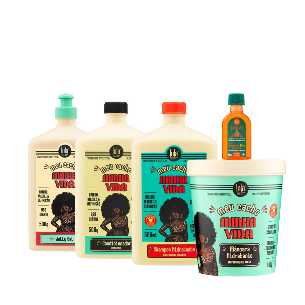 Kit Lola Meu Cacho Minha Vida Sh + Cond + Masc + Jelly Gel + Pinga! Óleo Cenoura e Oliva