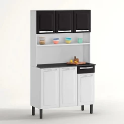 Kit Cozinha Rose Compacta Itatiaia em Aço 6 Portas 1 Gaveta Branco e Preto I3G1-105