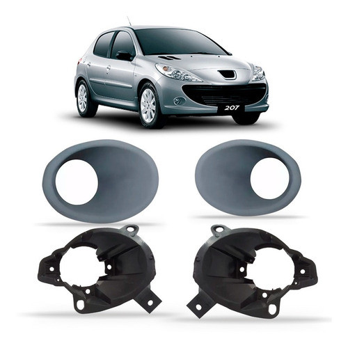 Kit Moldura E Suporte Farol Milha Peugeot 207 2008 A 2013 em Oferta na Shopee