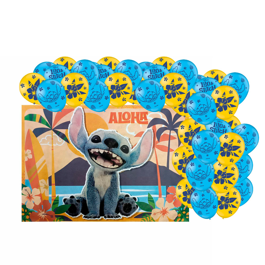 Kit festa Stitch Filme Decoração aniversário Painel TNT + 25 Balão n9