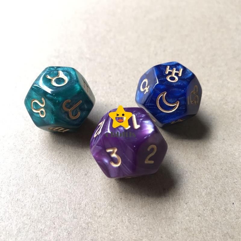 cbbltls5j8pn 3 Unidades/Conjunto Dados De Tarô De 12 Lados Resina Poliédica Astrologia Constelação Cartas De Adivinhação