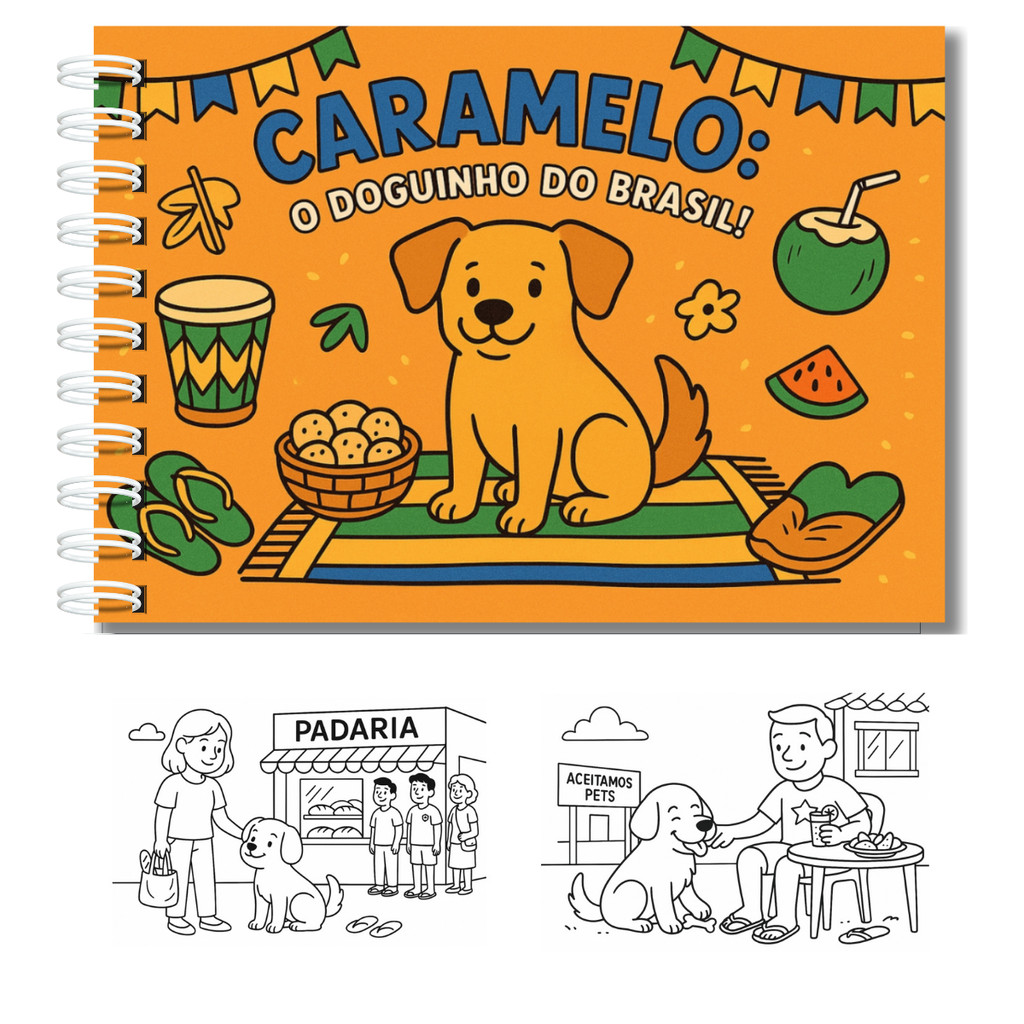 Livro De Colorir Cachorro Caramelo Capa Dura 32 Páginas 180g A5 + Acetato
