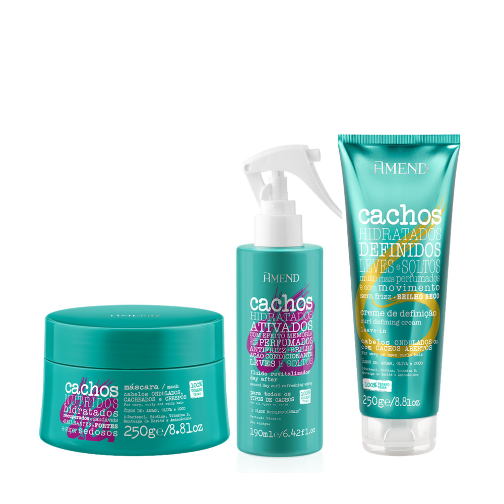 Amend Cachos Mascara 250ml + Leave-in Ondulado 250ml + Fluído Day After 190ml