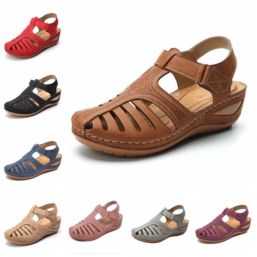 Sandálias Retro de PU Tamanho Grande para Mulheres, Solado Grosso, Sandálias de Bico Redondo JLKA em Oferta na Shopee