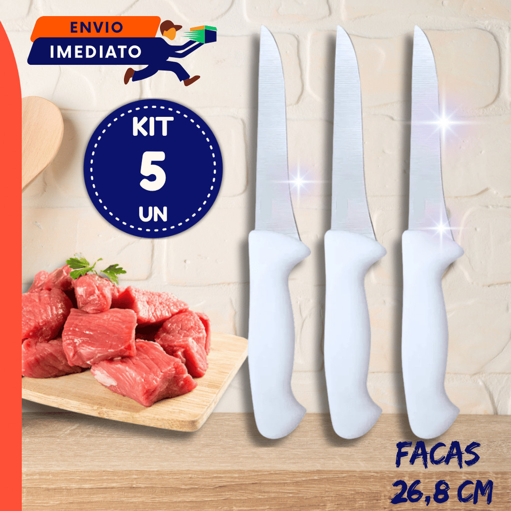 Kit 05 Peças Faca 26,8 cm 6" Linha Top Chef Profissional Restaurantes Açougueiros Supermercados Utilidades Inox Premium