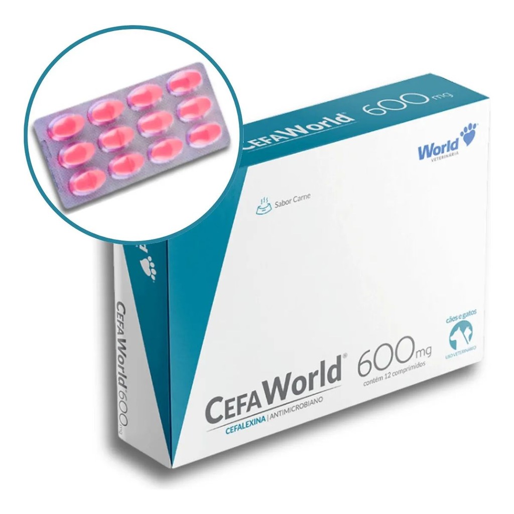 CefaWorld 600 mg Cães e Gatos Com 12 Comprimidos - World - Pets