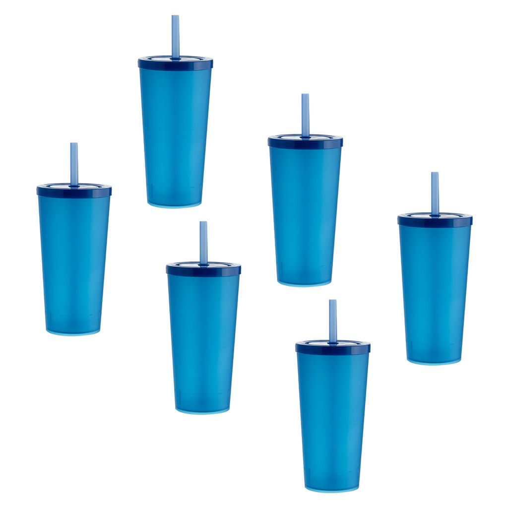 Copo de Acrilico Com Canudo 600ml 6pçs Life Cup Resistente Copo de Acrilico Para Festa Vários Temas